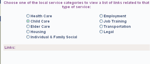 Screen shot of the Local Services Search, displaying the four local service categories.